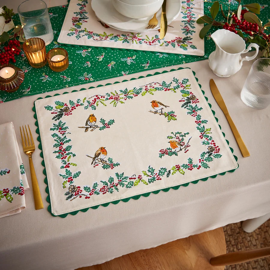 Christmas Robins Set of 2 Cotton Placemats
