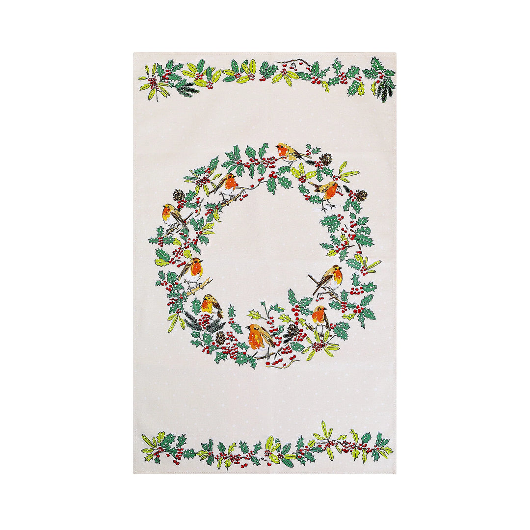 Christmas Robins Tea Towel