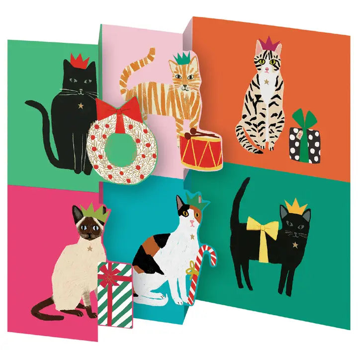 Festive Cat Checkerboard Tri-fold Pop-Out Card Pack
