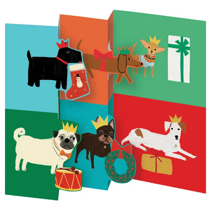 Festive Dog Checkerboard Tri-fold Pop-Out Card Pack