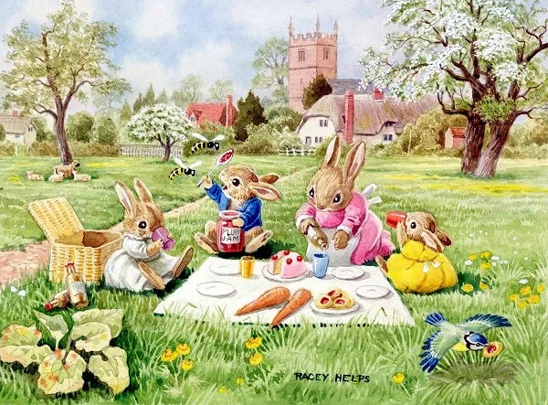 Rabbits having a Picnic Greeting Card