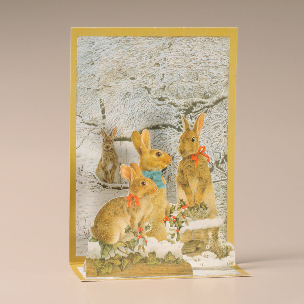 Rabbits in the Snow 3D Christmas Card