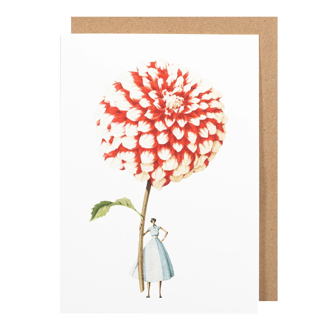 Red & White Dahlia Blank Greetings Card