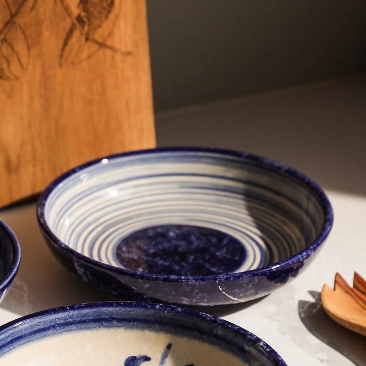 Blue Ripple Medium Ceramic Serving Bowl
