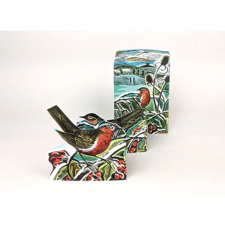 Robins and Teasels Concertina Card by Angela Harding