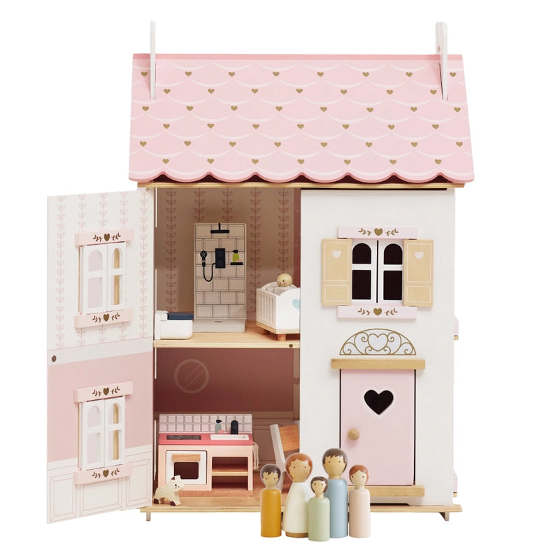 Roseheart Wooden Dolls House with Furniture and Family