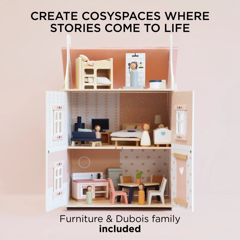 Roseheart Wooden Dolls House with Furniture and Family