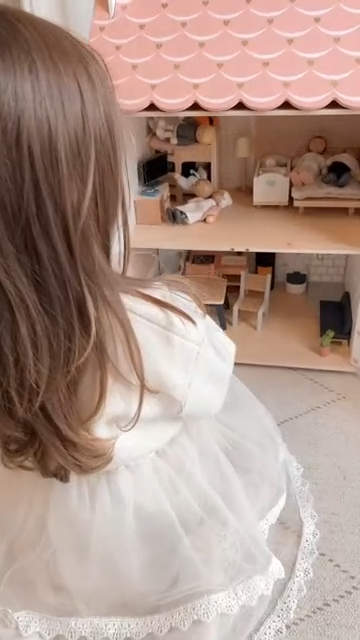 Roseheart Wooden Dolls House with Furniture and Family