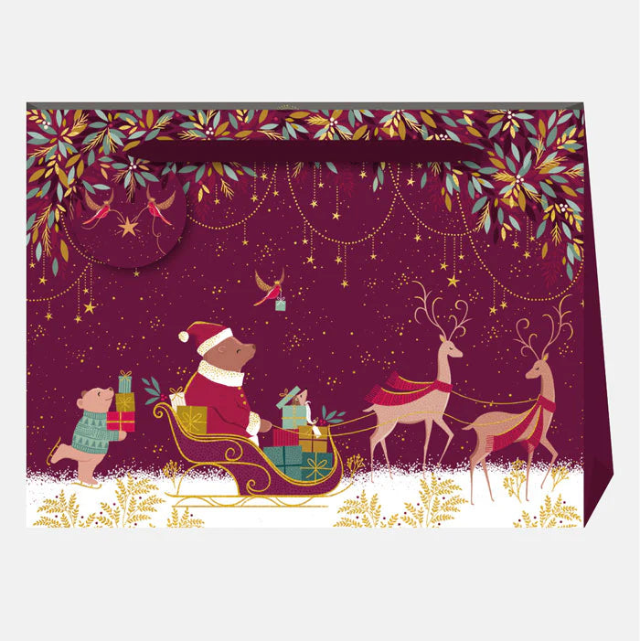 Sara Miller Woodland Tales Bear and Sleigh Shopper Gift Bag
