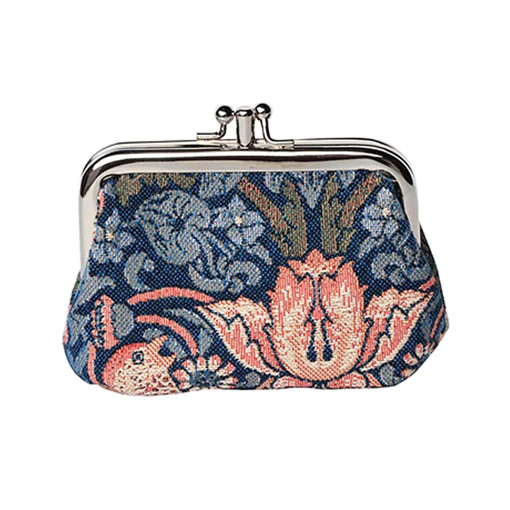 William Morris Strawberry Thief Blue Frame Coin Purse