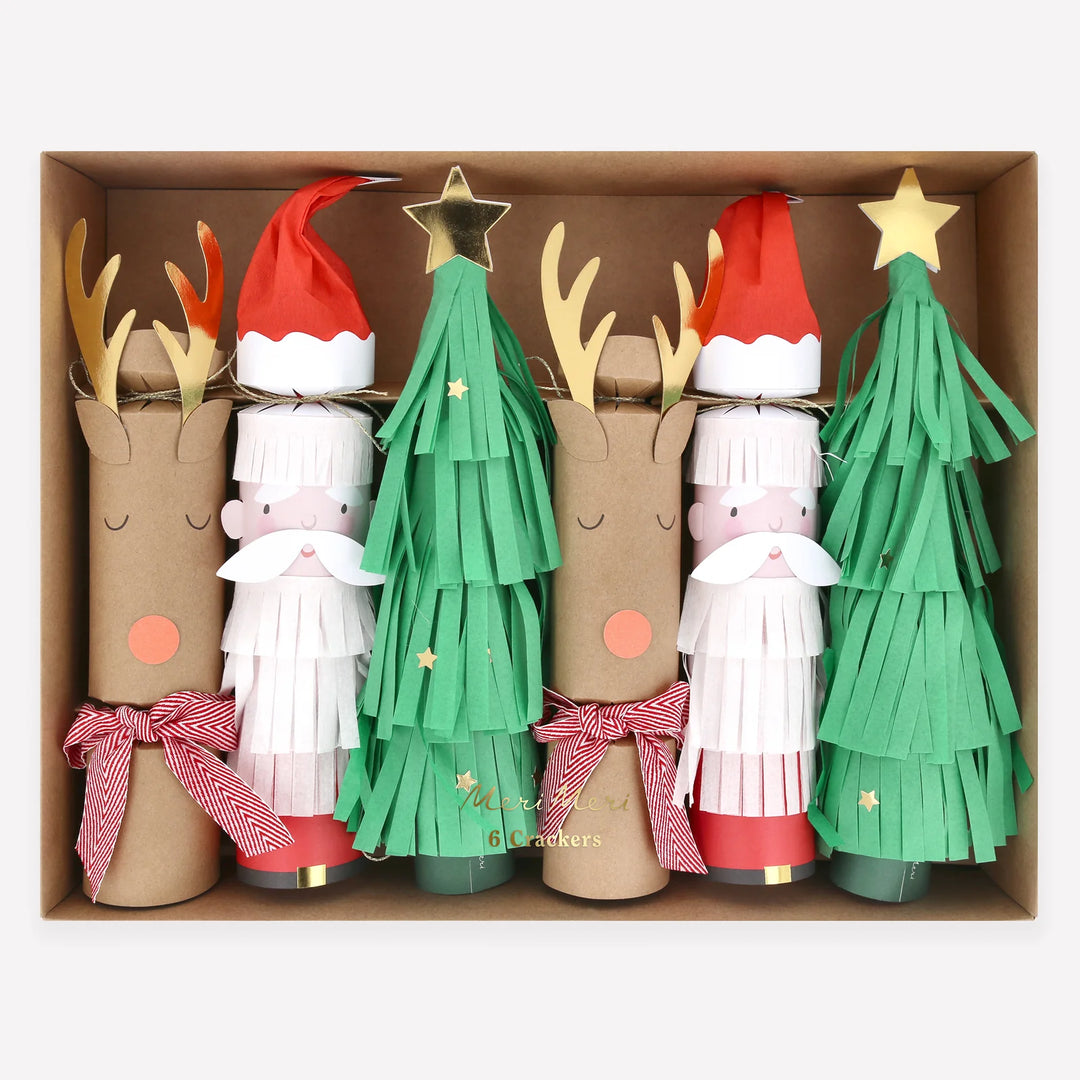 Santa, Reindeer & Tree Christmas Crackers Box of 6