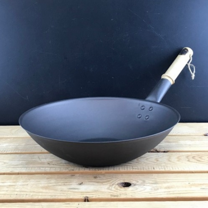 13 inch Spun Iron Wok with Wooden Handle