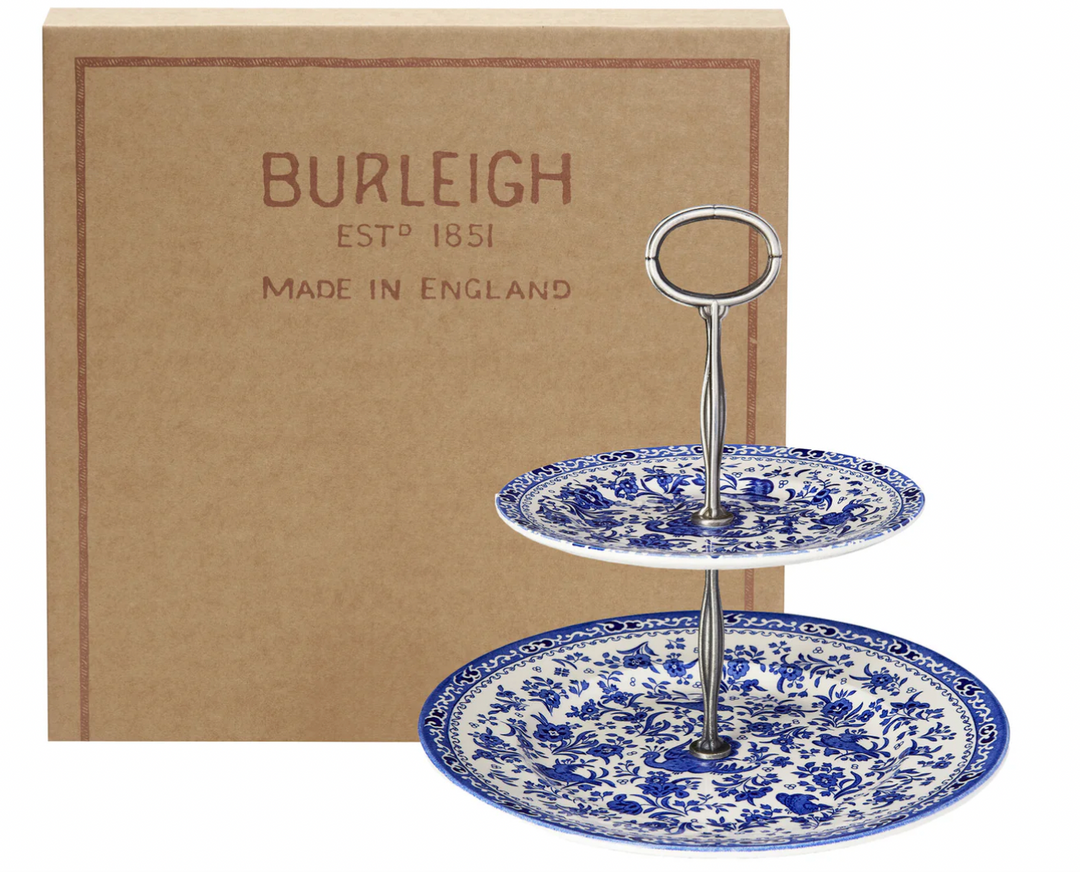 Blue Regal Peacock 2 Tier Cake Stand