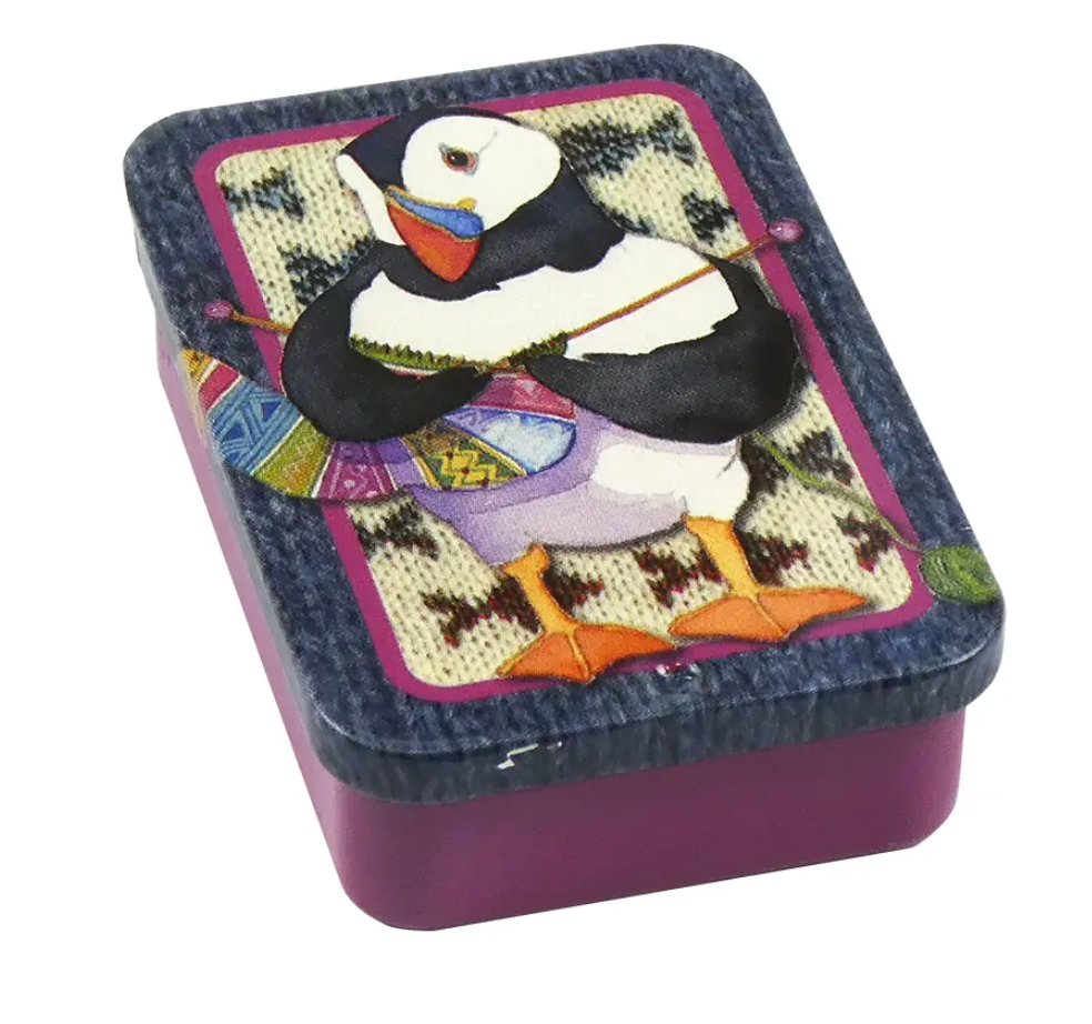 Knitting Puffin Mini Slider Tin