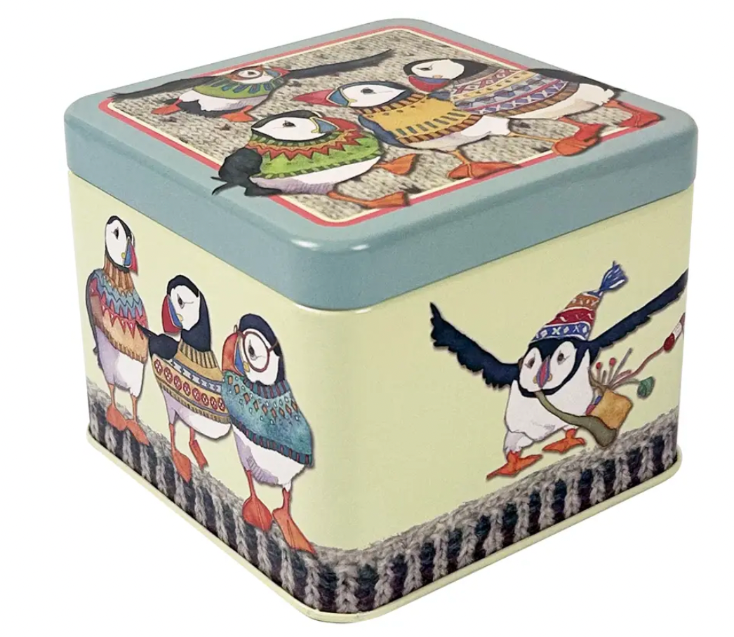 Woolly Puffins Small Square Tin