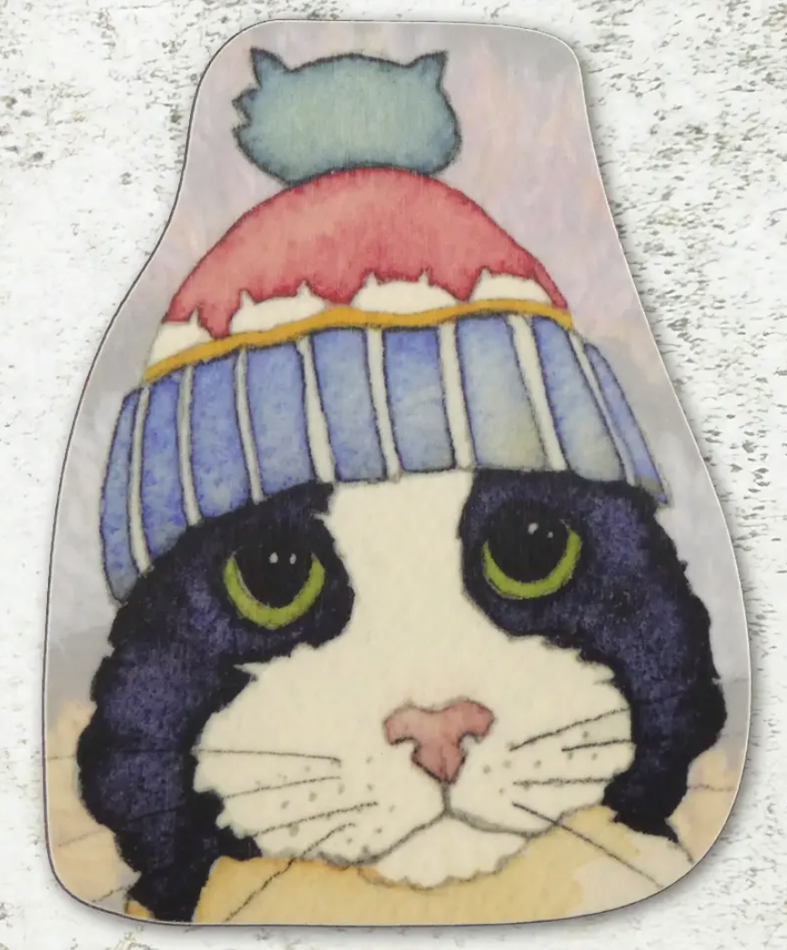 Black and White Cat in a Hat Die Cut Coaster