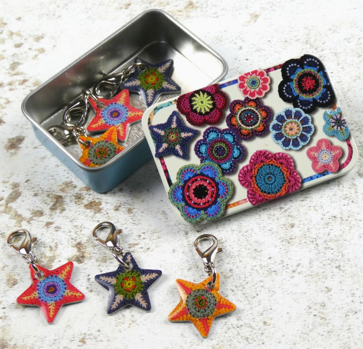 Star Set of 6 Stitch Crochet Markers in a Pocket Tin