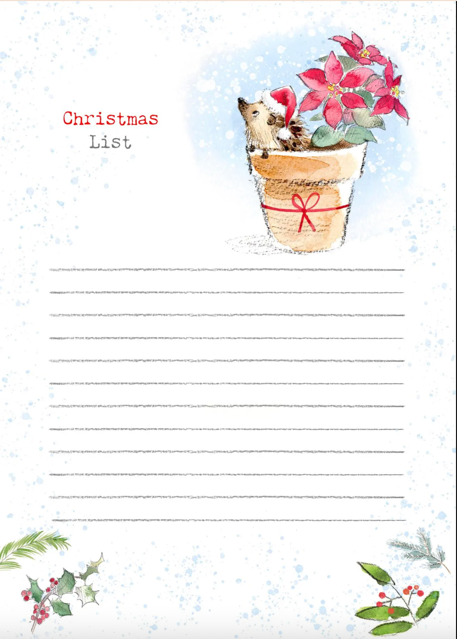 Hedgehog in a Poinsettia Pot 'Christmas List' Note Pad