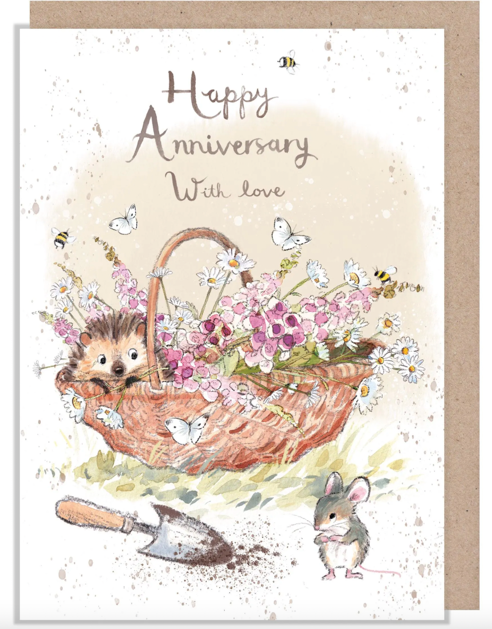 Hedgehog in a Flower Basket "Happy Anniversary With Love" Greetings Card