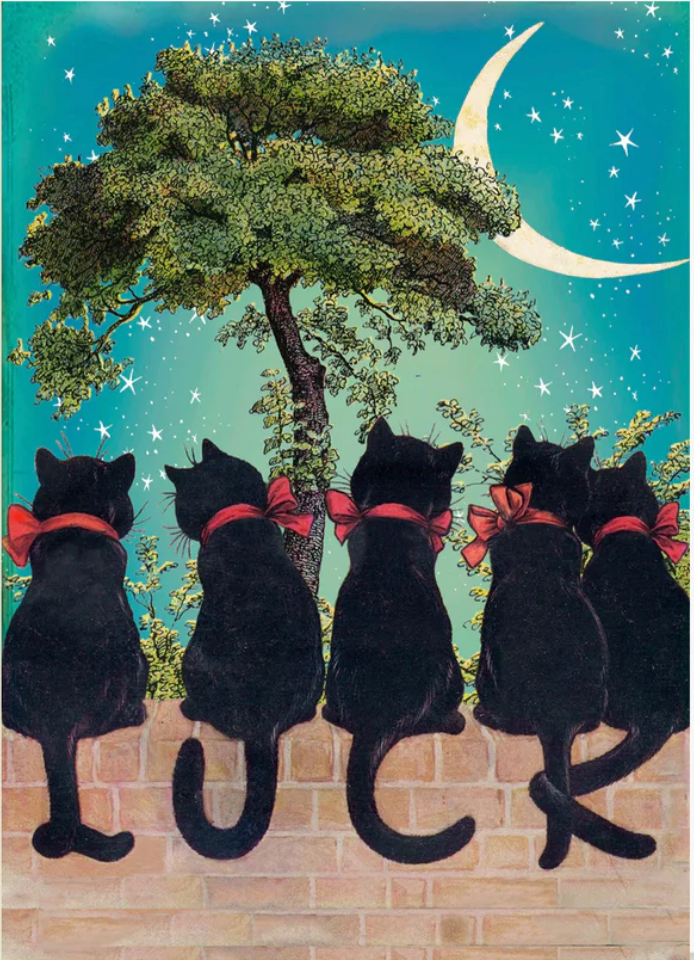 Lucky Cats Under the Moon Greetings Card