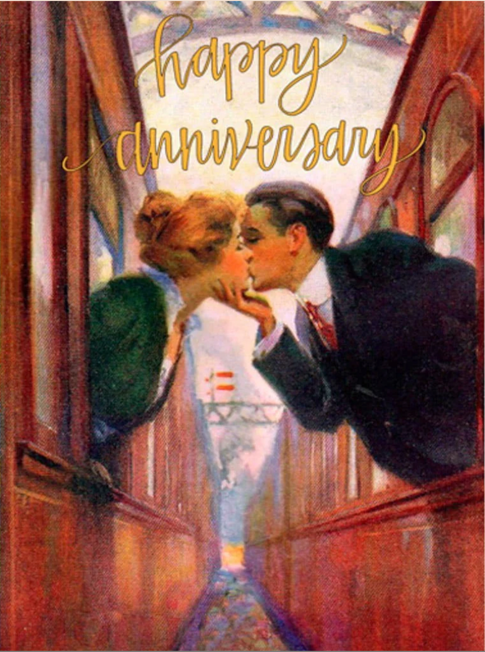 Kiss Across the Tracks Anniversary Card