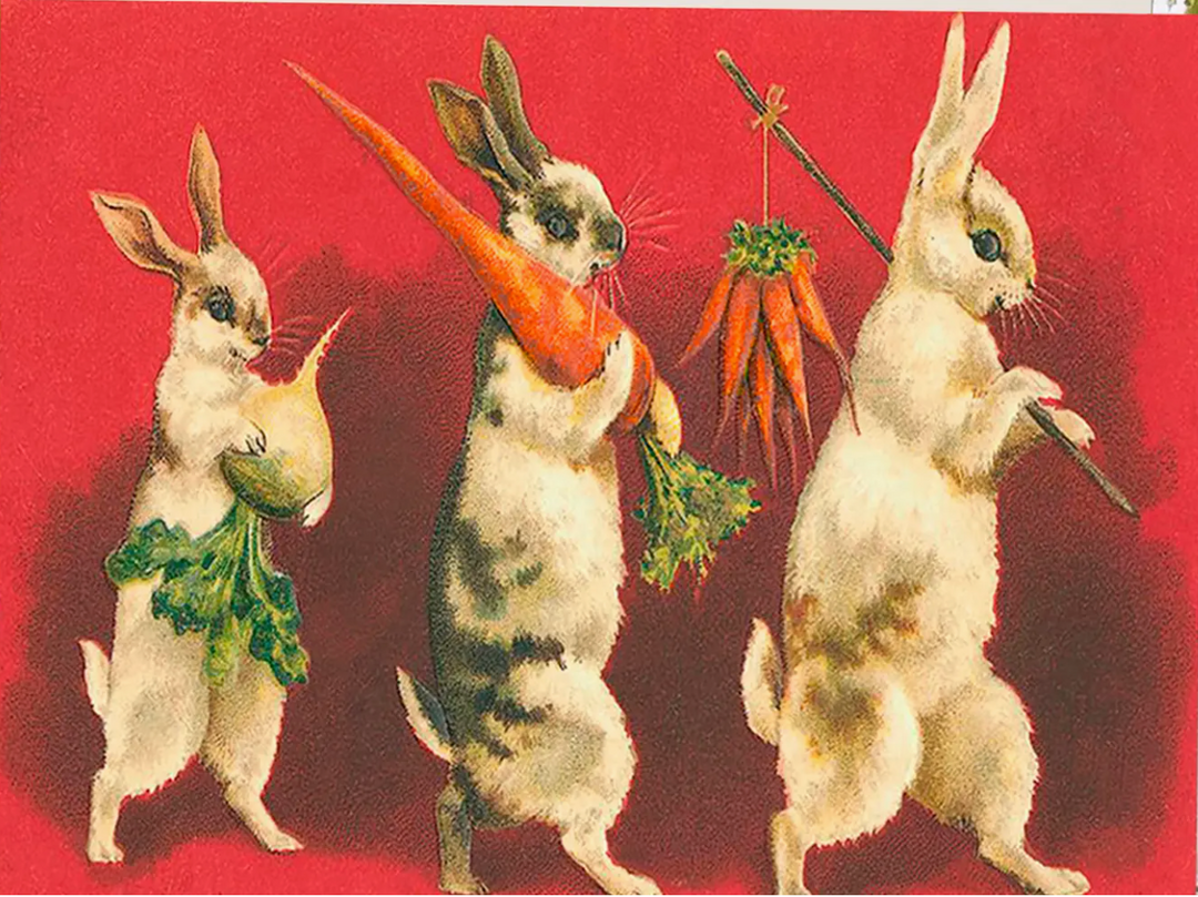Rabbits & Vegetables Little Vintage Greeting Card