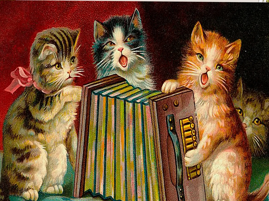 Singing Kittens Little Vintage Greeting Card