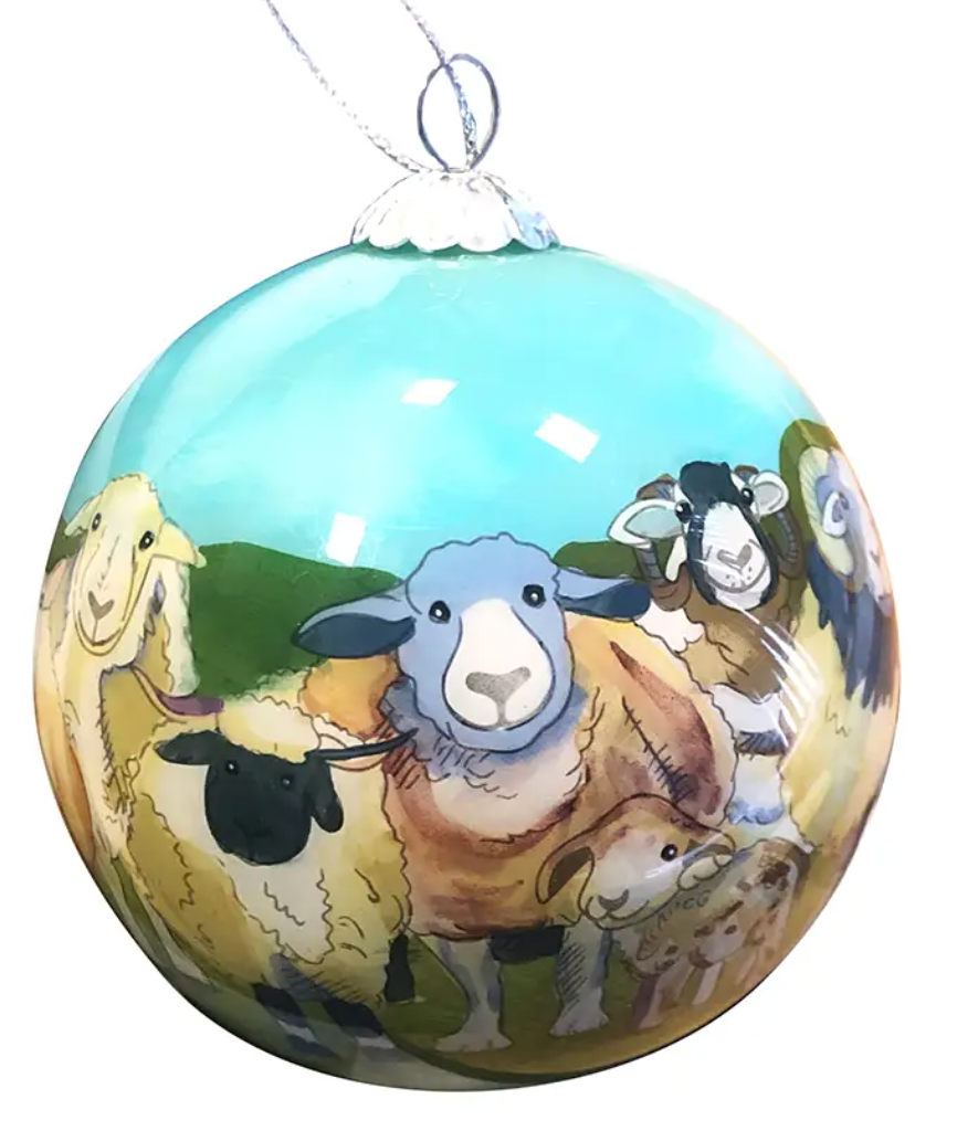 Felted Sheep Hand-painted Glass Bauble