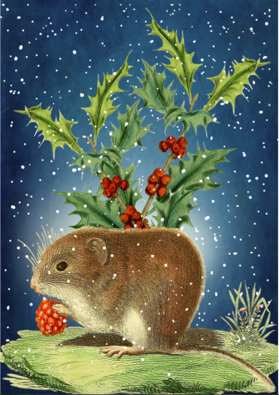 Holly and Mouse Christmas Greetings Card