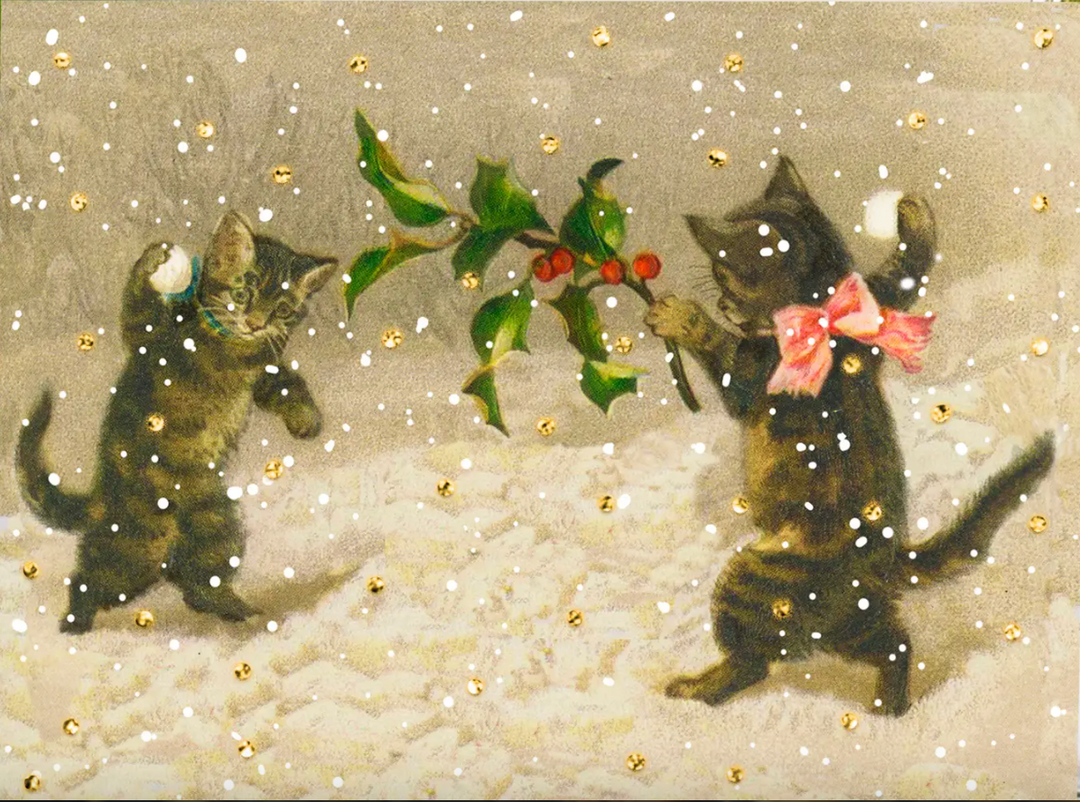 Snowball Fight Little Vintage Christmas Greeting Card