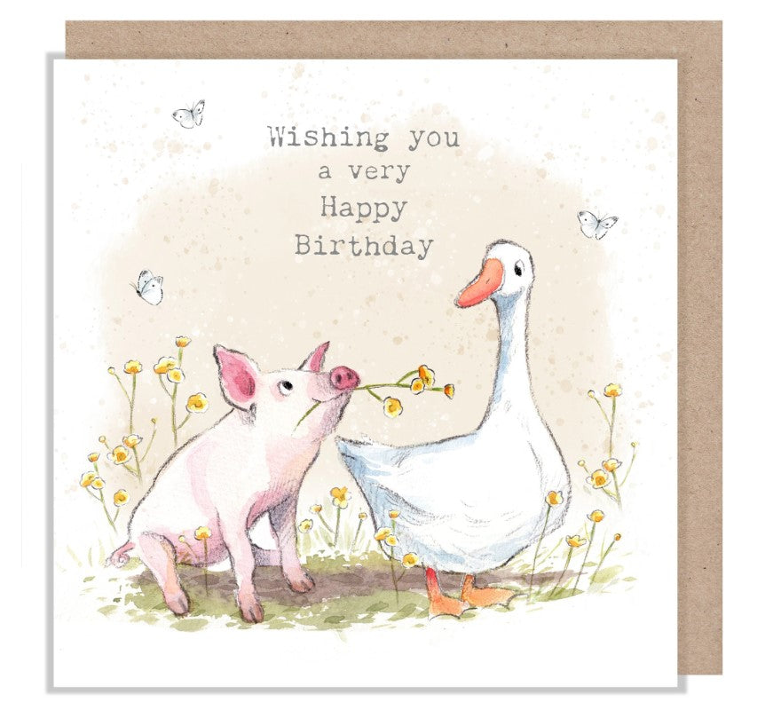 Pig and Goose "Wishing you a very Happy Birthday" Greetings Card