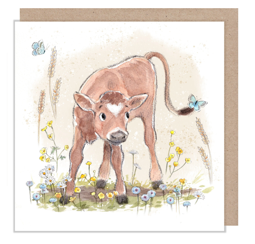 Calf With Butterflies Greetings Card