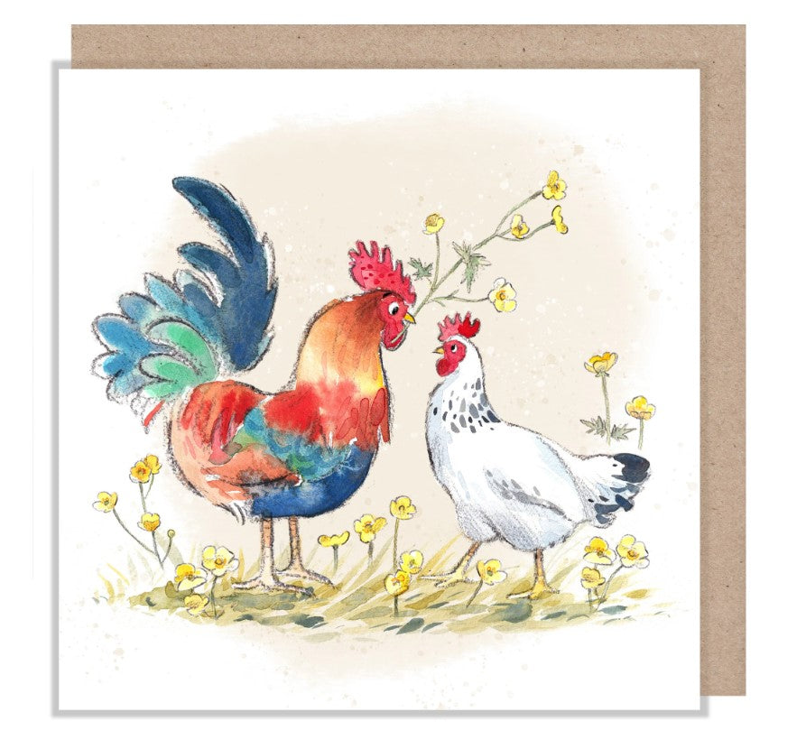 Cock and Hen Greetings Card