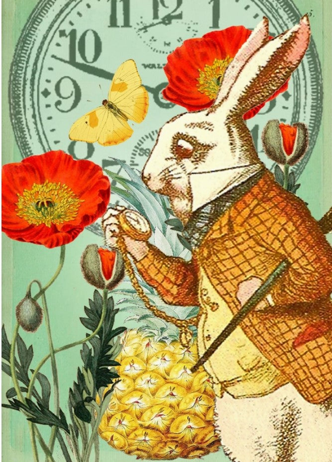 Alice In Wonderland White Rabbit in the Poppy Garden Greetings Card