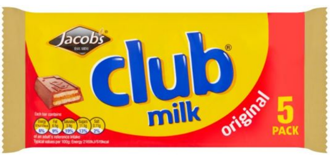 Jacob's Club Milk Chocolate Biscuit Bars 5 pack