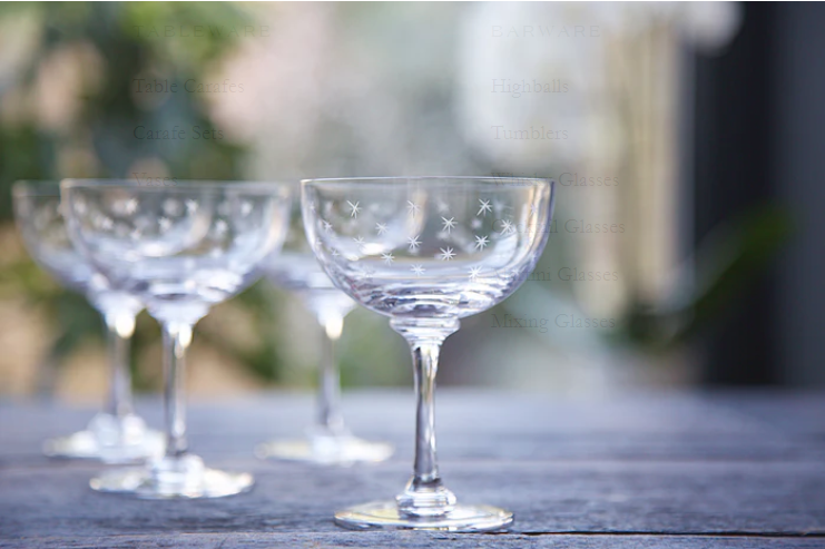 Champagne Saucer with Stars Design by The Vintage List
