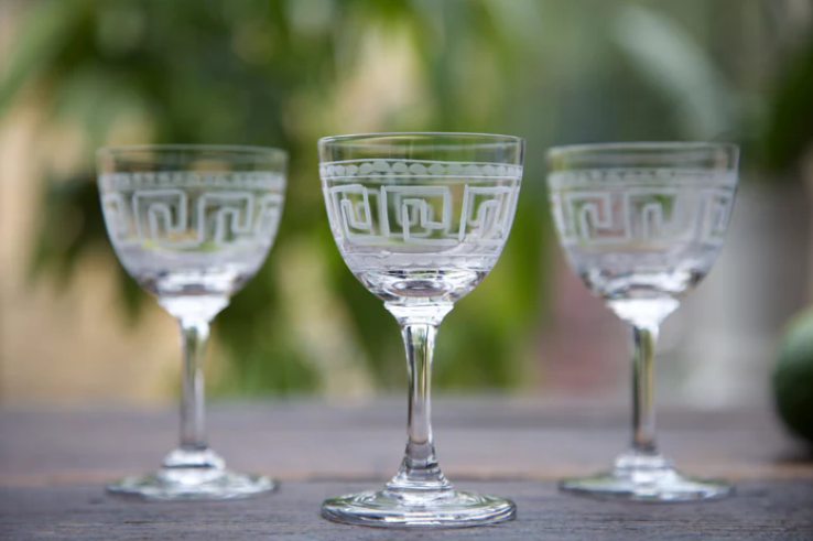 Liqueur Glass with Greek Key Design by The Vintage List