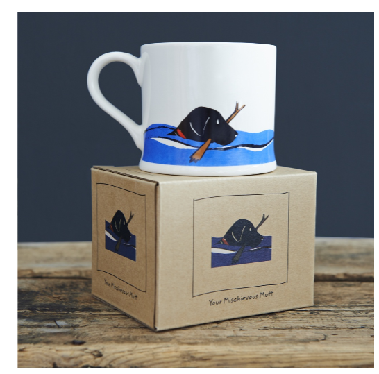 Swimming Black Labrador Mug Boxed