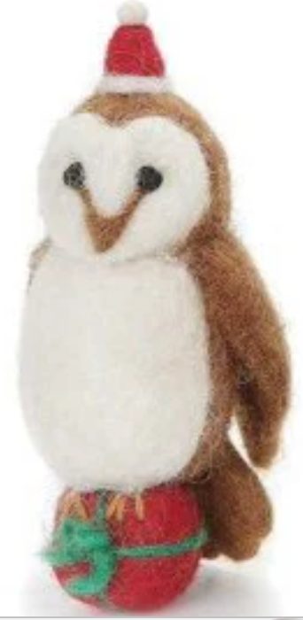 Owl with a Present Felt Decoration