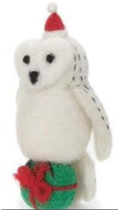 Owl with a Present Felt Decoration