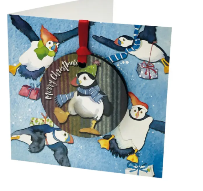 Dancing Puffin Melamine Bauble Card