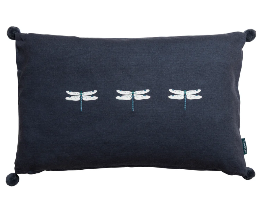 Embroidered Dragonfly Cotton Pillow