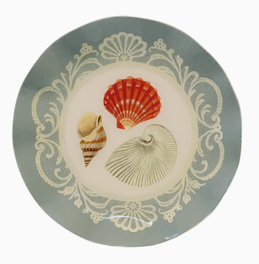 Sea Shells 4-inch Wavy Round Enamel Printed Tray