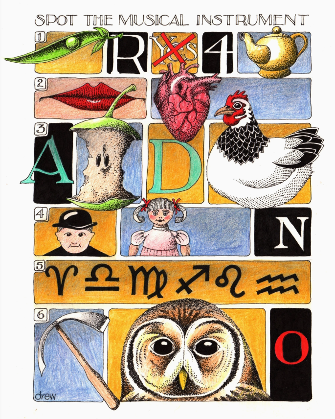 Spot the Musical Instrument Card by Simon Drew