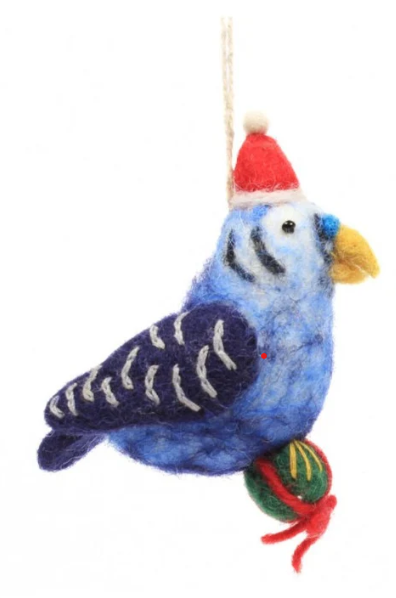 Christmas Budgie with a Present Felt Decoration