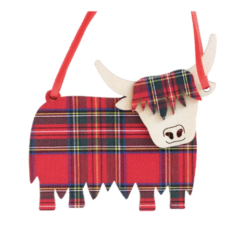 Angus the Highland Cow Wooden Decoration (Side-facing)