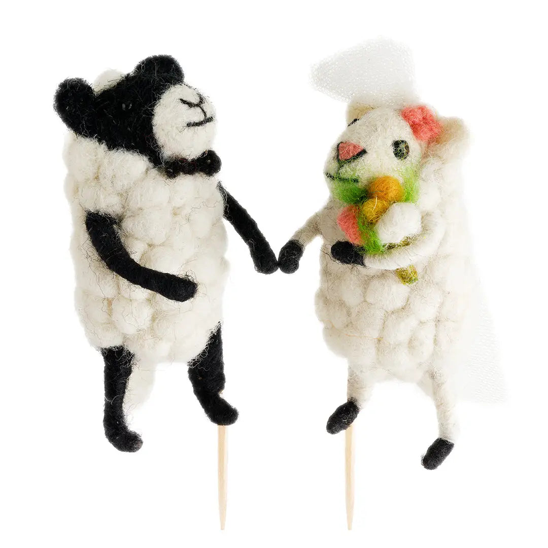 Sheep Couple Felt Wedding Cake Topper