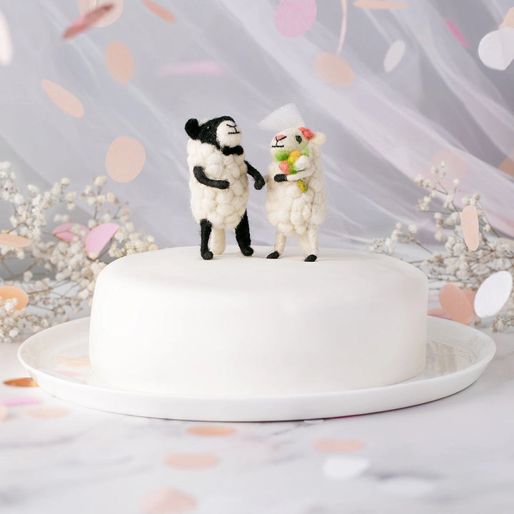 Sheep Couple Felt Wedding Cake Topper
