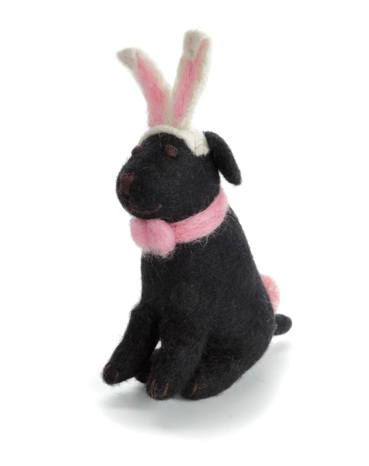 Bunny Earred Sitting Black Labrador Felt Decoration