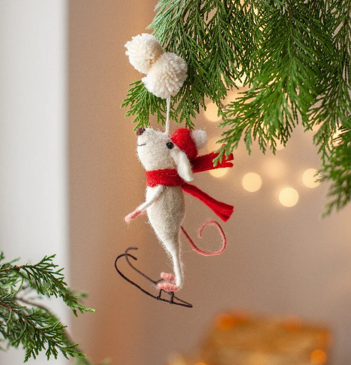 Skater Mouse Felt Christmas Decoration